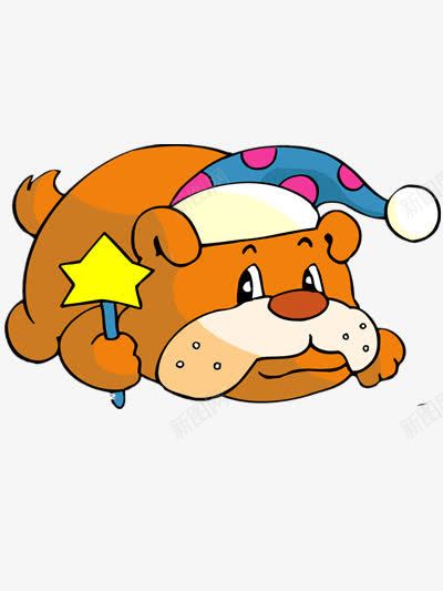 卡通的趴着的懒狗png免抠素材_新图网 https://ixintu.com 动物 帽子 彩色 星星棒 素材
