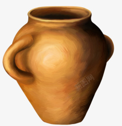 手绘复古陶罐素材