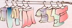 手绘彩色洗衣服晾衣绳素材