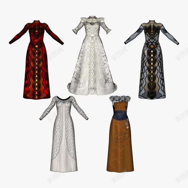 5件女性套装png免抠素材_新图网 https://ixintu.com 3D 套装 女性衣服 衣服