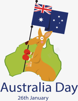 拿着国旗的澳大利亚袋鼠矢量图素材
