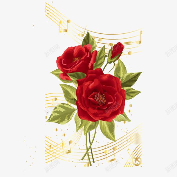 花朵与音乐符png免抠素材_新图网 https://ixintu.com 红色 花朵 音乐符