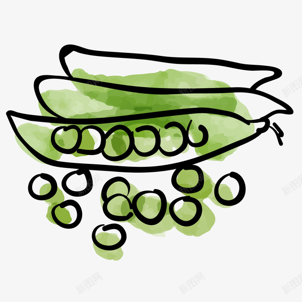 手绘豌豆png免抠素材_新图网 https://ixintu.com 卡通食材 手绘 美味 蔬菜 豌豆 食材 食物