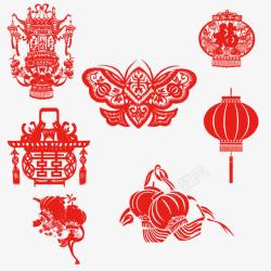 中国各式灯笼蝴蝶剪纸素材