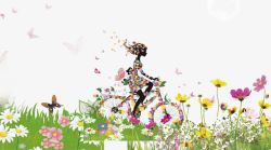 褰粯濂旇窇在花丛中骑车的彩色女孩高清图片