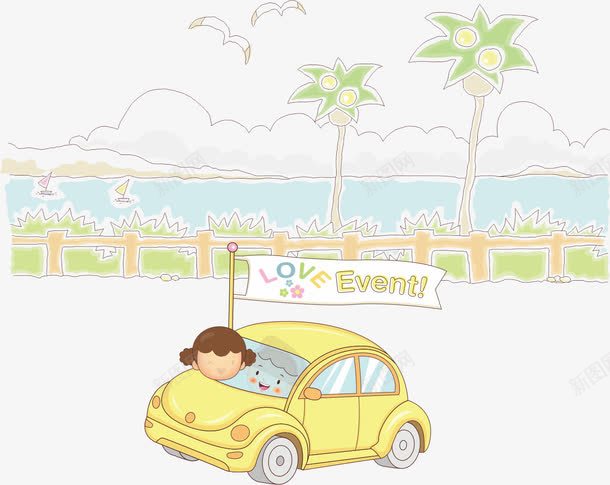 卡通儿童png免抠素材_新图网 https://ixintu.com 儿童 卡通儿童插画 可爱 小汽车 开心 开车的人 快乐 矢量儿童画