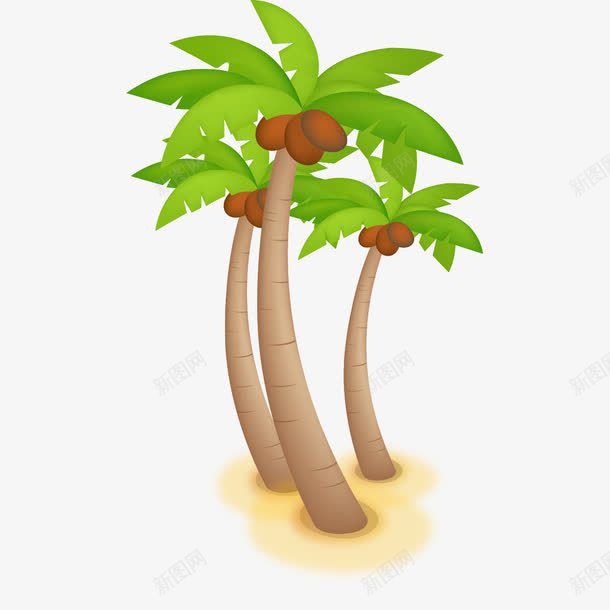 海南椰子树png免抠素材_新图网 https://ixintu.com 卡通 植物 椰子树 海南