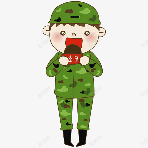 卡通军人吃饼干图png免抠素材_新图网 https://ixintu.com 军人 军绿色 帅气的 男人 绿色的 部队 饼干