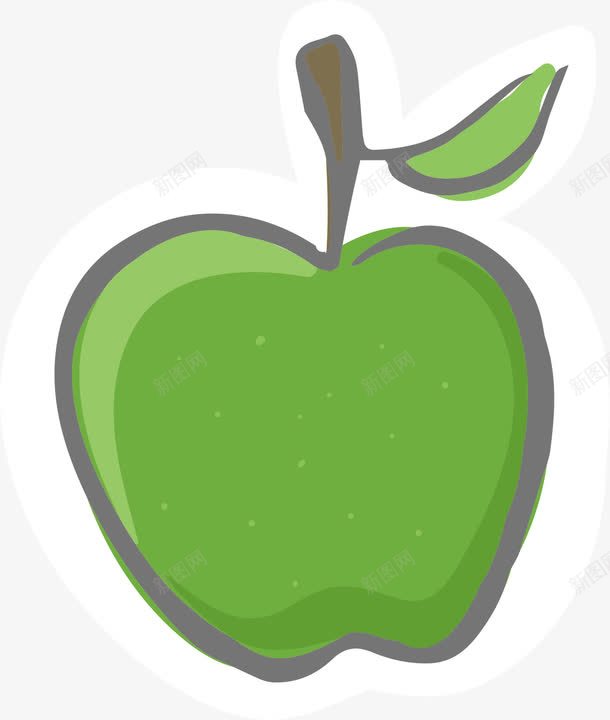 绿色苹果png免抠素材_新图网 https://ixintu.com 一个 卡通 手绘 水果 简图 绿色 苹果 黑色