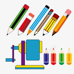 削笔机和各式各样的铅笔矢量图素材