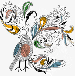 手绘小清新鸟和花纹矢量图素材