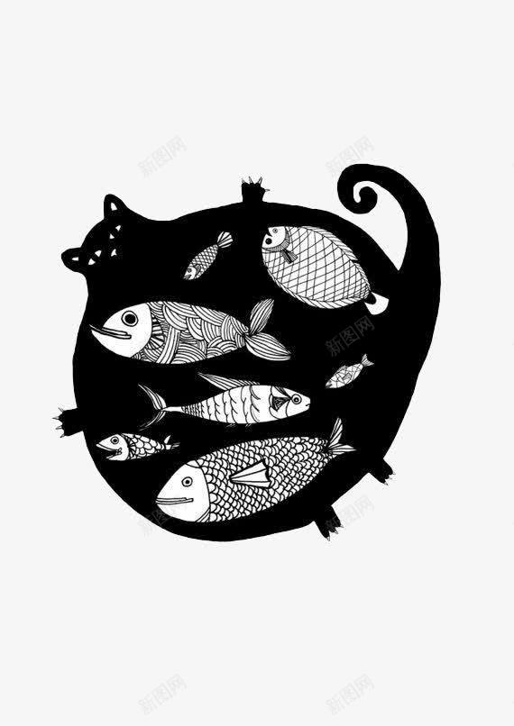 猫肚子里的鱼png免抠素材_新图网 https://ixintu.com 创意设计 图案设计 猫肚子 鱼