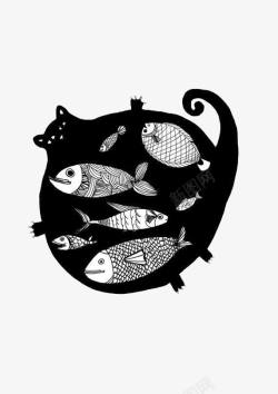 猫肚子里的鱼素材