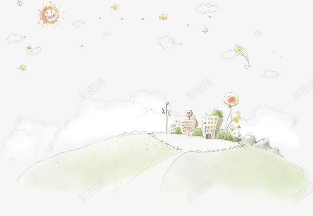 卡通彩绘太阳建筑png免抠素材_新图网 https://ixintu.com 卡通 太阳 建筑 彩绘