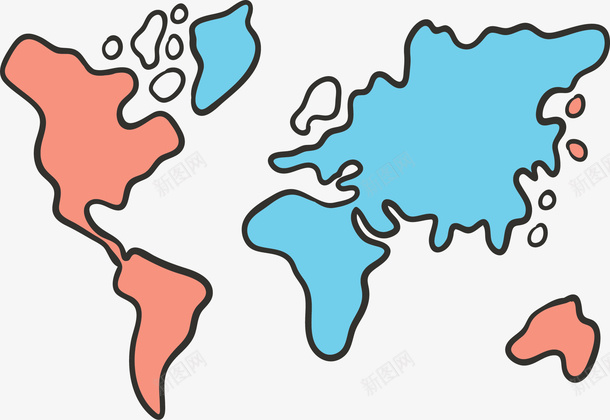 红色蓝色世界地图矢量图ai免抠素材_新图网 https://ixintu.com 世界地图 分类地图 占比地图 地图 矢量png 红蓝色 矢量图