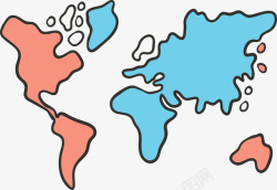 世界占比红色蓝色世界地图矢量图高清图片