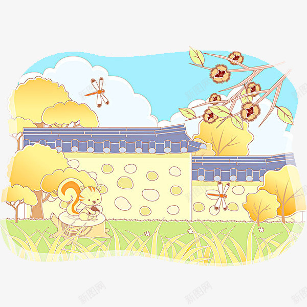 可爱的松鼠png免抠素材_新图网 https://ixintu.com 乡村 乡村剪影 剪影 卡通 可爱的 小松鼠 房子 简笔