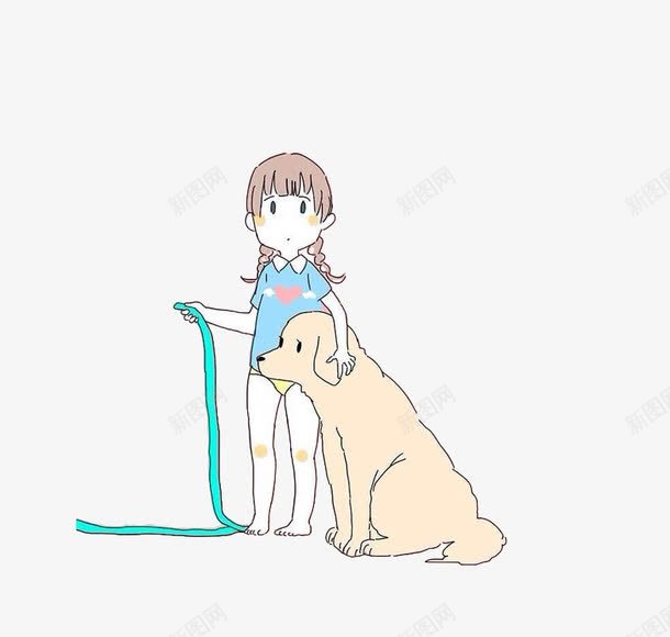 小女孩与狗png免抠素材_新图网 https://ixintu.com 动物 宠物 所有宝贝 蓝色 辫子
