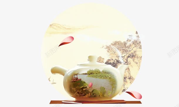 茶壶png免抠素材_新图网 https://ixintu.com 彩色 水墨画 海报装饰 茶具 茶艺