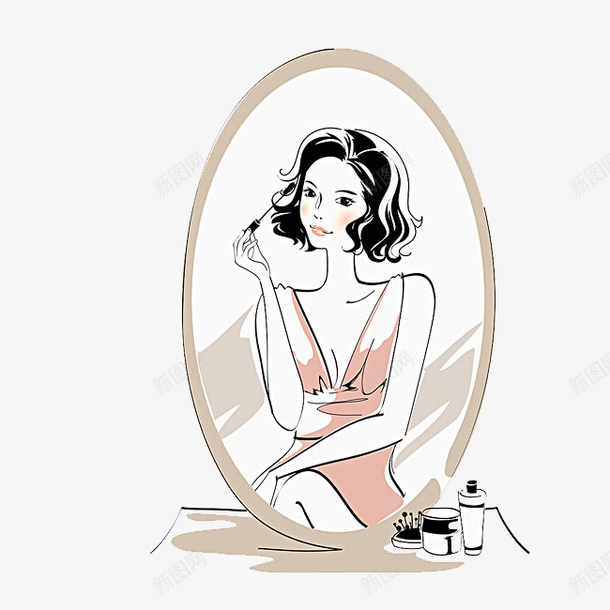 镜子里的女人png免抠素材_新图网 https://ixintu.com png图形 png装饰 卡通 女人 手绘 装饰 镜子