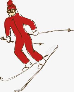 手绘滑雪的人素材