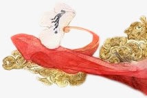 手绘钱币素材手绘中国风金币丝带高清图片