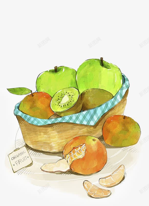 篮子里的水果png免抠素材_新图网 https://ixintu.com 手绘 桔子 水果 篮子