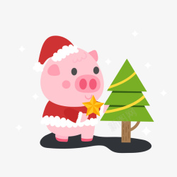 卡通猪圣诞节新年粉色的猪卡通可爱矢量图高清图片