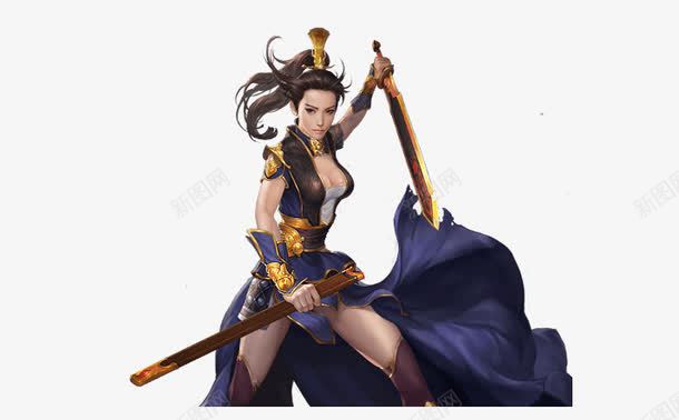 一代女将png免抠素材_新图网 https://ixintu.com 双剑 古风 女将