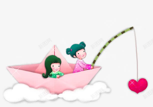 粉色卡通纸船女孩装饰图案png免抠素材_新图网 https://ixintu.com 免抠PNG 卡通 女孩 粉色 纸船 装饰图案