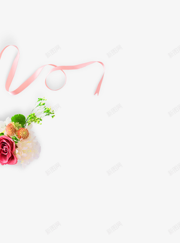粉色彩带花束装饰图案png免抠素材_新图网 https://ixintu.com 免抠PNG 婚礼 彩带 粉色 花束 装饰图案