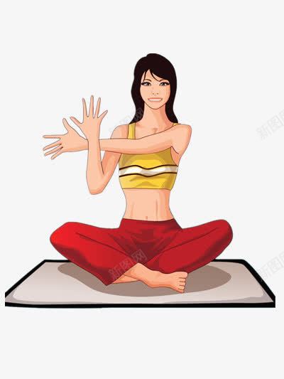 做瑜伽的美女png免抠素材_新图网 https://ixintu.com 手绘 瑜伽垫 红色 黄色 黑色