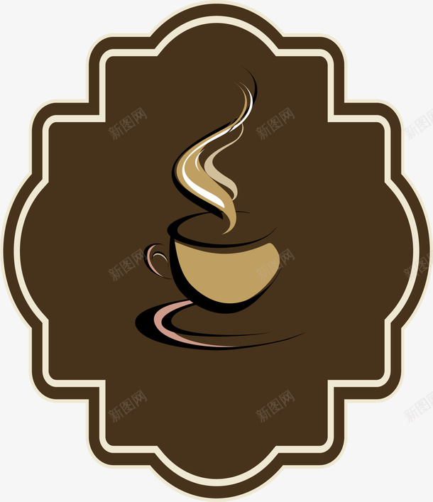 卡通棕色标签png免抠素材_新图网 https://ixintu.com 免抠PNG 卡通 咖啡杯 标签 棕色 碟子 香气