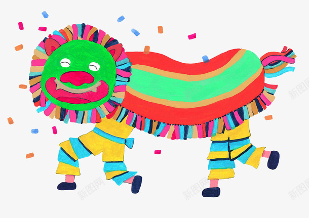 儿童手绘中国传统舞狮png免抠素材_新图网 https://ixintu.com 中国传统 儿童手绘 新年元素 舞狮 节日