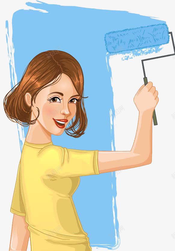 刷漆的女人png免抠素材_新图网 https://ixintu.com 刷漆 刷漆工 刷漆工人 刷漆的人 刷蓝色的漆 房屋刷漆