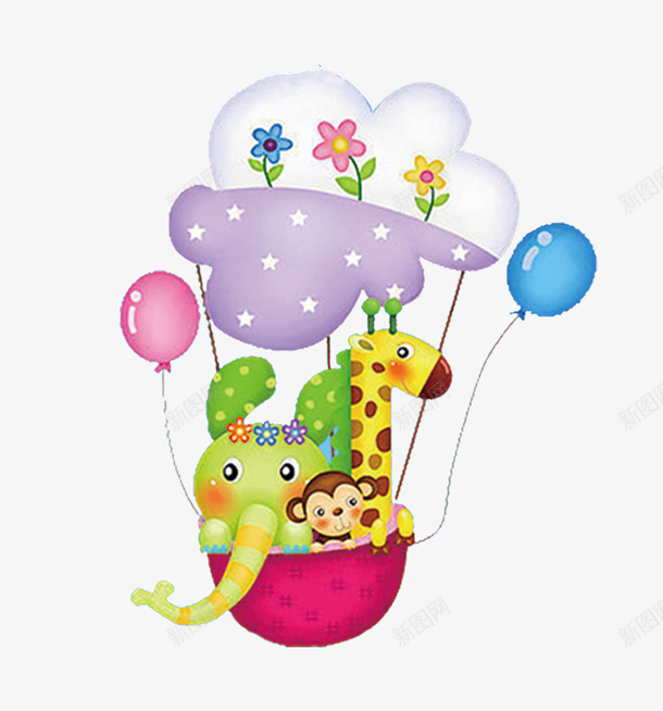 卡通可爱小动物坐气球png免抠素材_新图网 https://ixintu.com 动物 卡通 可爱 气球