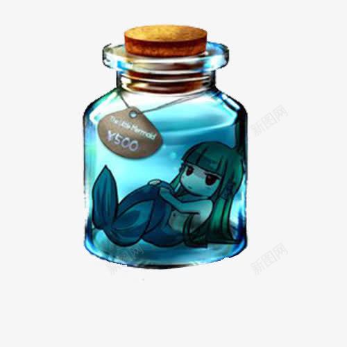 蓝色卡通玻璃瓶美人鱼png免抠素材_新图网 https://ixintu.com 卡通蓝色 效果元素 玻璃瓶 美人鱼