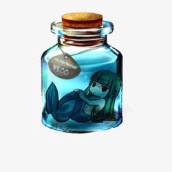 蓝色卡通玻璃瓶美人鱼素材