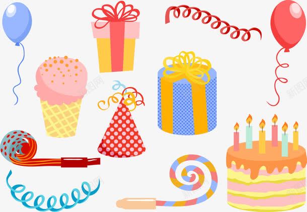 生日聚会蛋糕礼物png免抠素材_新图网 https://ixintu.com 气球 生日 礼物盒 蛋糕