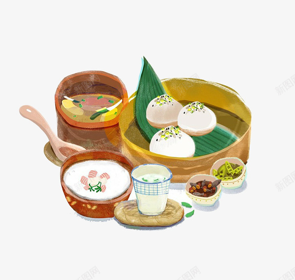 插画食物png免抠素材_新图网 https://ixintu.com 包子 手绘 拌饭手绘 插画 食物