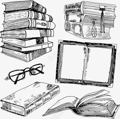 手绘书本和眼镜矢量图图标图标