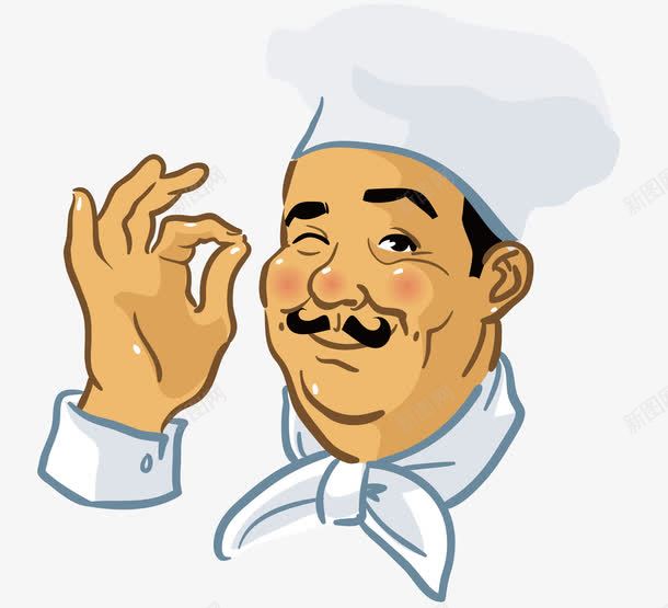 一位厨师png免抠素材_新图网 https://ixintu.com 卡通 大厨 白帽子 白衣服 红鼻子 黄皮肤 黑胡子