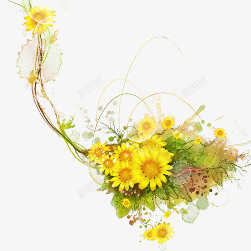 金色花卉png免抠素材_新图网 https://ixintu.com 花卉 花束 装饰图案 金色