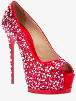 奇安马可罗伦兹镶钻红色婚鞋高素材