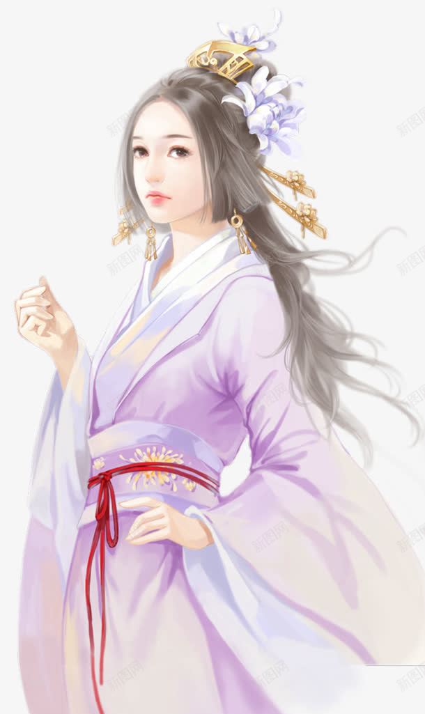 手绘古代忧郁美女png免抠素材_新图网 https://ixintu.com 古代 忧郁 美女