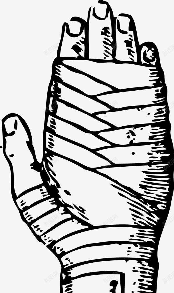 受伤的手png免抠素材_新图网 https://ixintu.com 免费矢量下载 受伤的手 复古 手绘 绑带