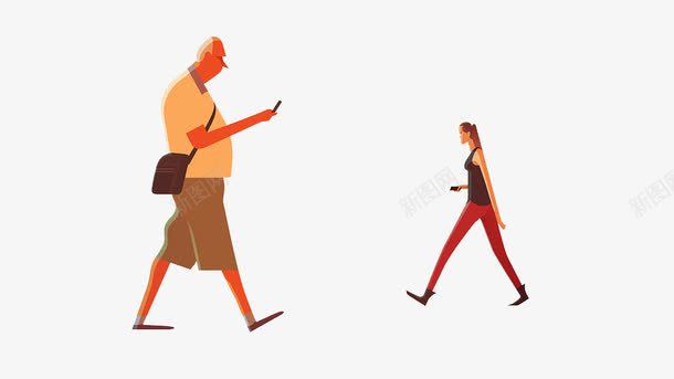 彩绘图案png免抠素材_新图网 https://ixintu.com 挎包的男子 穿黑衣服的女子 行走的人