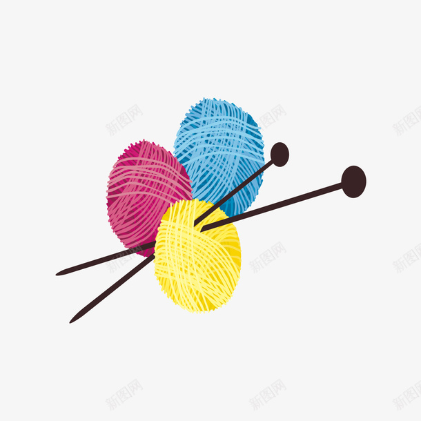彩色的毛线团和毛线针矢量图ai免抠素材_新图网 https://ixintu.com 彩色 手绘 毛线团 毛线针 矢量图