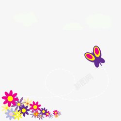 卡通彩色的花和小蝴蝶素材