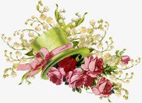 粉色手绘花朵礼帽素材